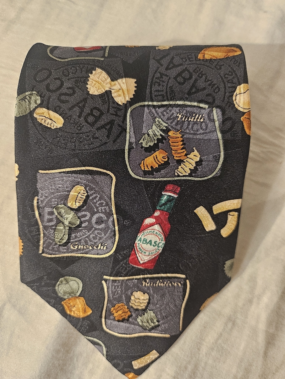 Tabasco Hot Sauce Men's Neck Tie Licensed Pasta Food Silk Black Necktie